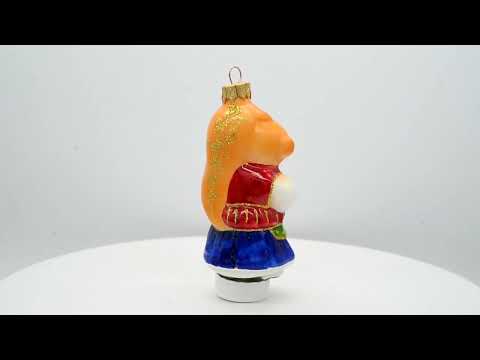 Fox in Traditional Folk Costume Glass Christmas Ornament