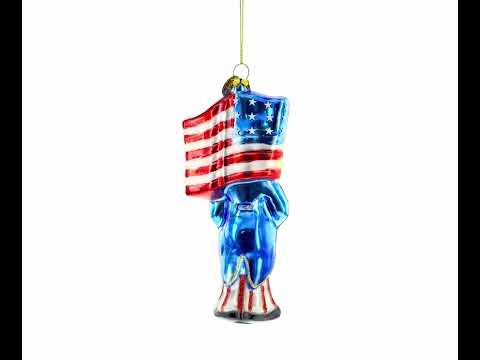 Uncle Sam Santa Holding USA Flag Glass Christmas Ornament
