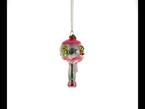 Bezaubernder babyrosa Glas-Weihnachtsschmuck in Rasselform