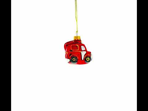 Red Firefighting Truck Mini Glass Christmas Ornament