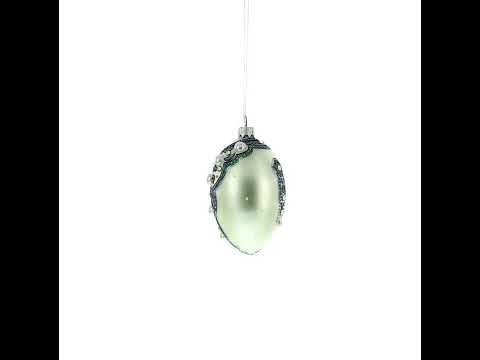 French Couturier Pearls on White Pendant Necklace Glass Egg Christmas Ornament 4 Inches