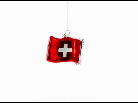 Waving Flag of Switzerland Glass Christmas Ornament