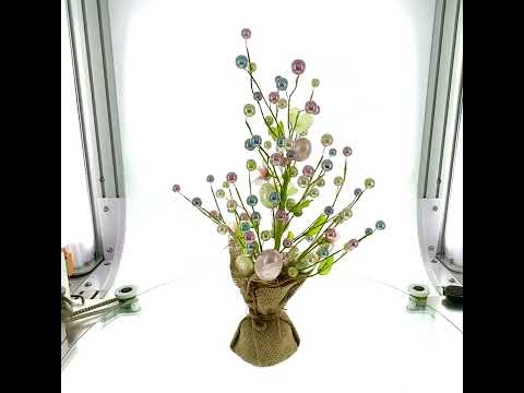 Easter Berry & Egg Floral Branch Arrangement – Rustic Spring Tabletop Centerpiece with Burlap Base 17.5 Inches Tall