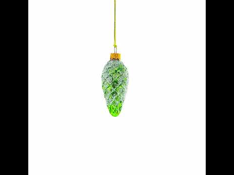 Adorno navideño de cristal con forma de piña verde y purpurina plateada