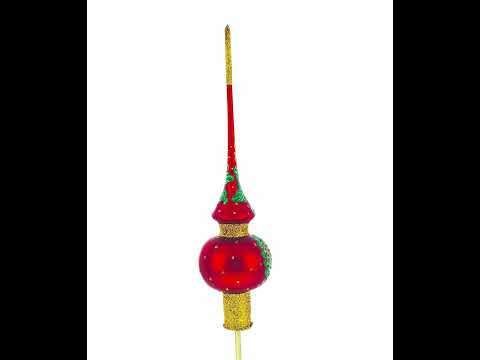 Weihnachtsmann und Mistelzweig auf roter Glas-Weihnachtsbaumspitze, 28 cm