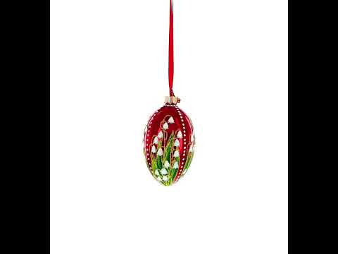 Lily of the Valley on Glossy Red Egg Glass Ornament 4 Inches