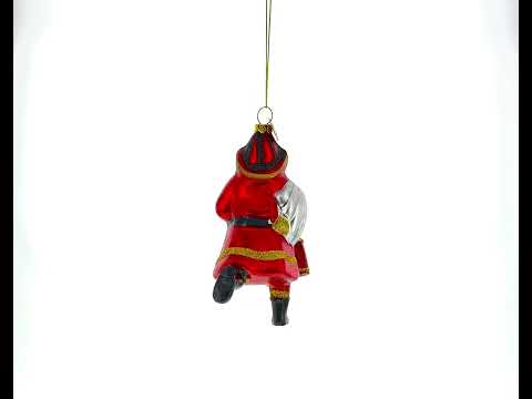Firefighter Santa with Extinguisher Glass Christmas Ornament