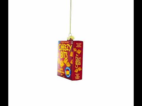 Cheezy Bits Cracker Box Blown Glass Christmas Ornament