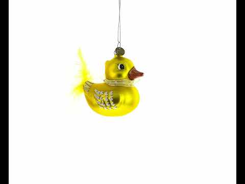 Gelbe Ente mit Schleife, Weihnachtsschmuck aus Glas