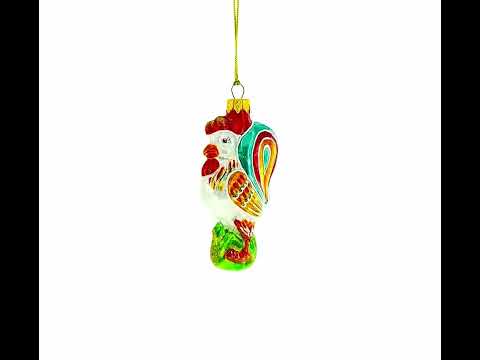 Colorful Rooster Glass Christmas Ornament