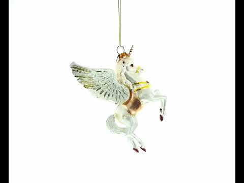 White Unicorn Glass Christmas Ornament
