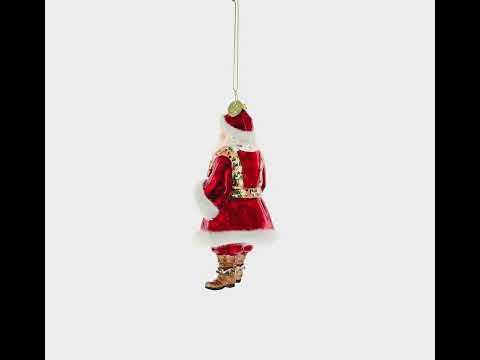 Santa in Fur Coat Glass Christmas Ornament