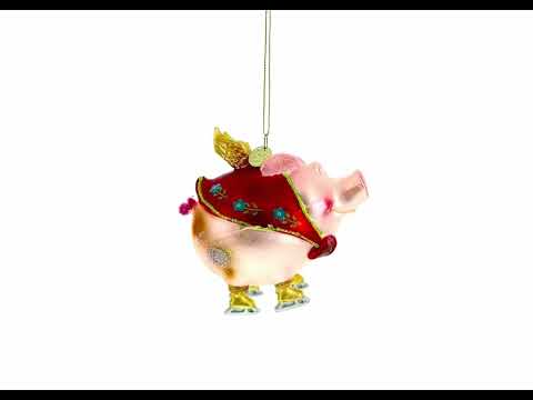 Flying Pig Superhero Glass Christmas Ornament
