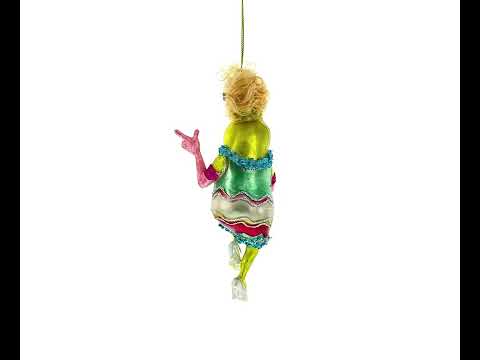 Funky Disco Dancing Frog Glass Christmas Ornament