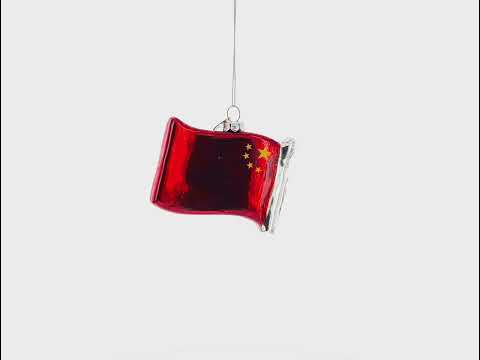 Waving Flag of China Glass Christmas Ornament