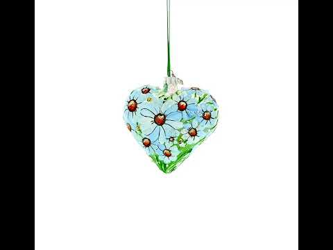 Sparkling Daisy Meadow Vista Jeweled Glass Heart Ornament