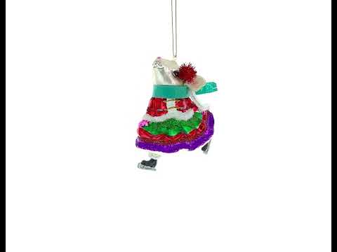 Mouse on Ice Skates Glass Christmas Ornament