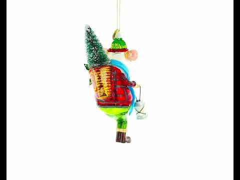 Mouse Carrying Lantern Glass Christmas Ornament