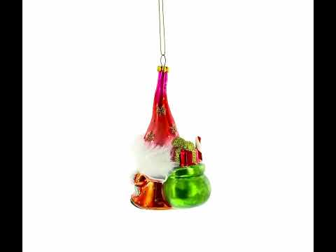 Gnome Carrying Gifts Glass Christmas Ornament