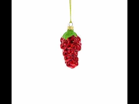 Shiny Grape Cluster with Glittered Leaf Glass Christmas Ornament