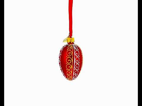 Adorno de huevo de cristal en miniatura con diseño de remolino rojo, dorado y blanco, de 2,9 pulgadas