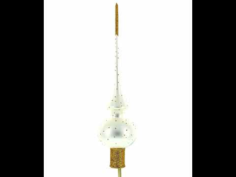 Angel on White Golden Flowers Bouquet Glass Christmas Tree Topper 11 Inches