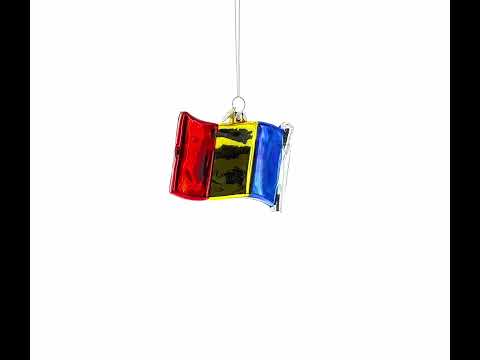 Waving Flag of Romania Glass Christmas Ornament