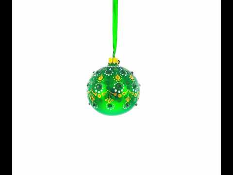 Adorno navideño de bola de cristal verde esmeralda con detalles dorados y cristales de 3,25 pulgadas
