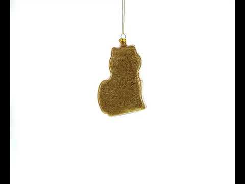 Glittered Gingerbread Cat Holding a Fish Glass Christmas Ornament