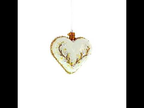 Winter Pearl Vine Jeweled Glass Heart Ornament