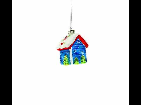 Crhsitmas Doghouse with Two Holiday Puppies Glass Christmas Ornament