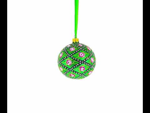 1907 Rose Trellis Royal Green Glass Ball Christmas Ornament 3.25 Inches