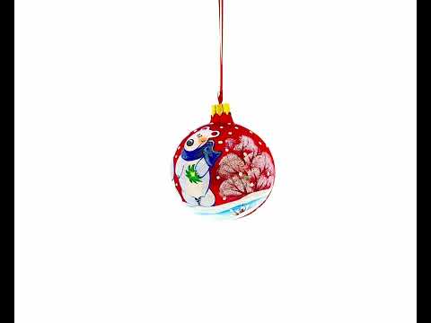 Adorno navideño de bola de cristal soplado con tres osos polares de 3,25 pulgadas