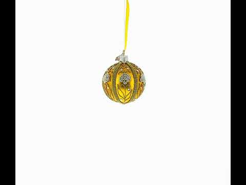 Beaded Floral Panels with White Clusters Glass Ball Christmas Ornament