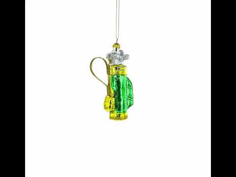 Goldene Golftasche Weihnachtsdekoration aus mundgeblasenem Glas