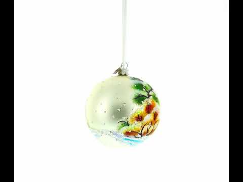 Glitter Bunny with Carrot Glass Ball Ornament 4 Inches