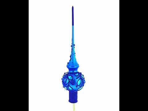 Weihnachtsbaumspitze aus blauem Glas mit blauem Schmuckornament, 28 cm (11 Zoll)