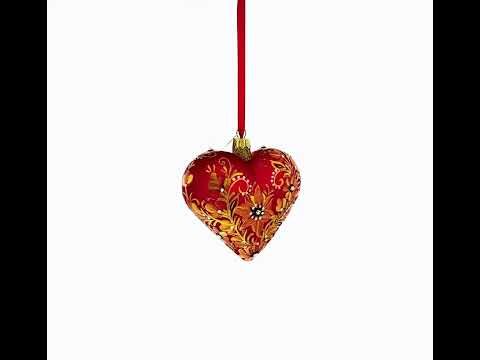 Red Floral Baroque Jeweled Glass Heart Ornament