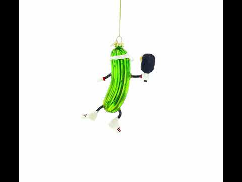 Pickle Themed Pickleball Glass Christmas Ornament