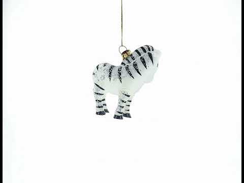 Glittered Zebra Glass Christmas Ornament