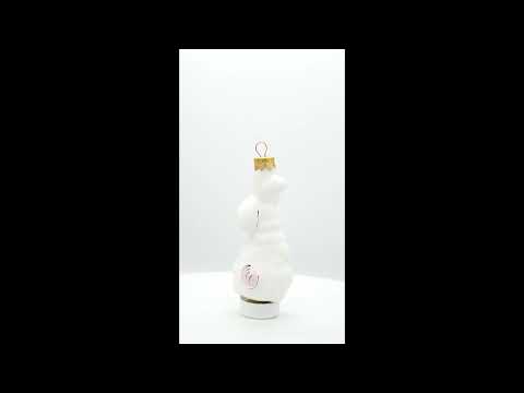 Adorno navideño de cristal de conejo blanco con orejas rosas