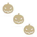 3 Pumpkin Faces Jack-o-lanterns Unfinished Wooden Shapes Craft Cutouts DIY Unpainted 3D Plaques 4 Inches in Beige color,  shape