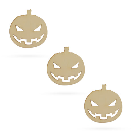 Wood 3 Pumpkin Faces Jack-o-lanterns Unfinished Wooden Shapes Craft Cutouts DIY Unpainted 3D Plaques 4 Inches in Beige color