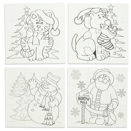 Paper Set of 12 Blank Christmas Puzzles in White color