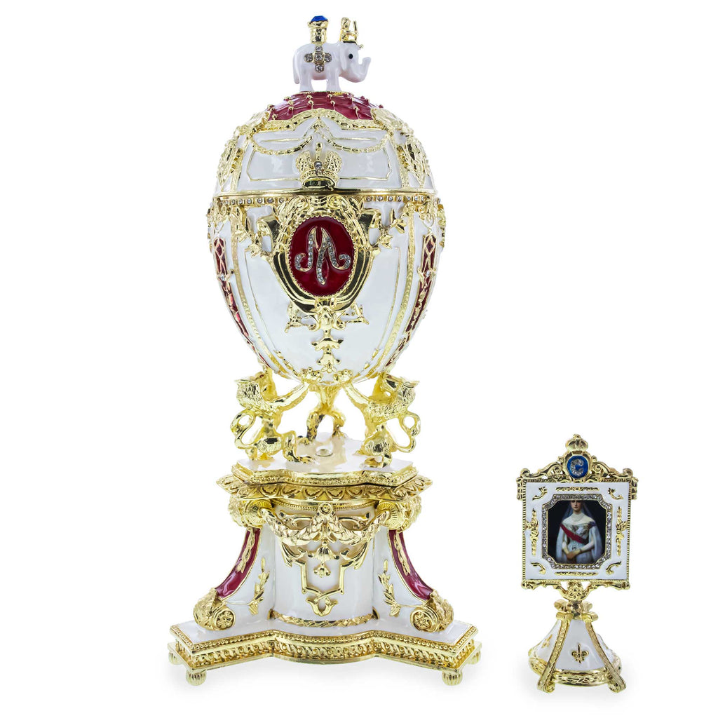 1903 Royal Danish Musical Imperial Easter Egg 9.6 Inches in White color