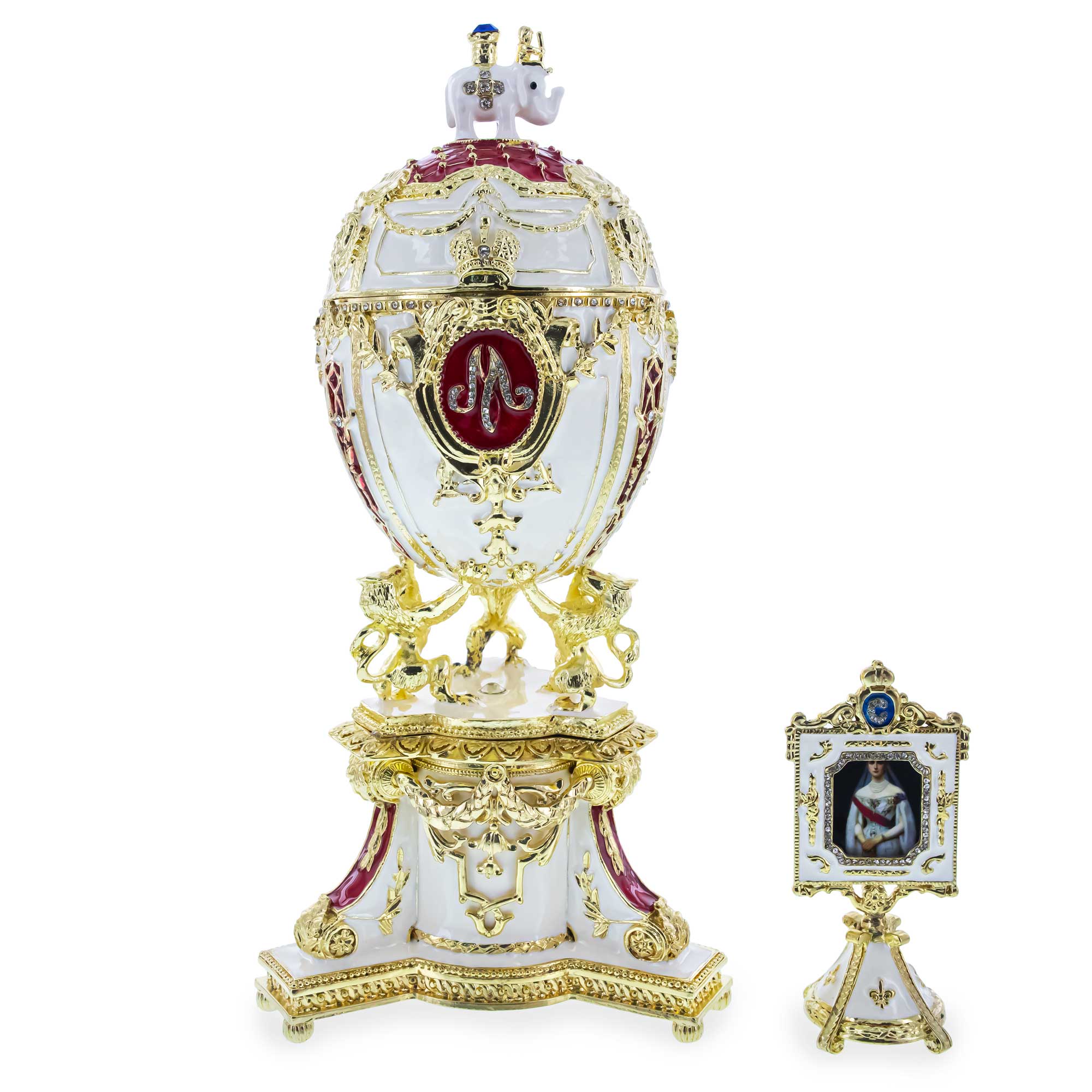 1903 Royal Danish Musical Imperial Easter Egg 9.6 Inches in White color