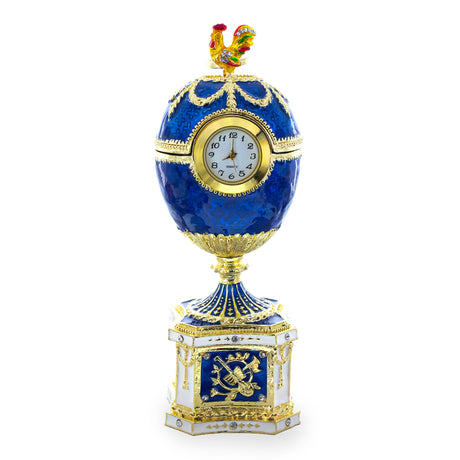 Pewter 1904 Kelch Chanticleer Blue Enamel Royal Imperial Easter Egg with Clock in Blue color