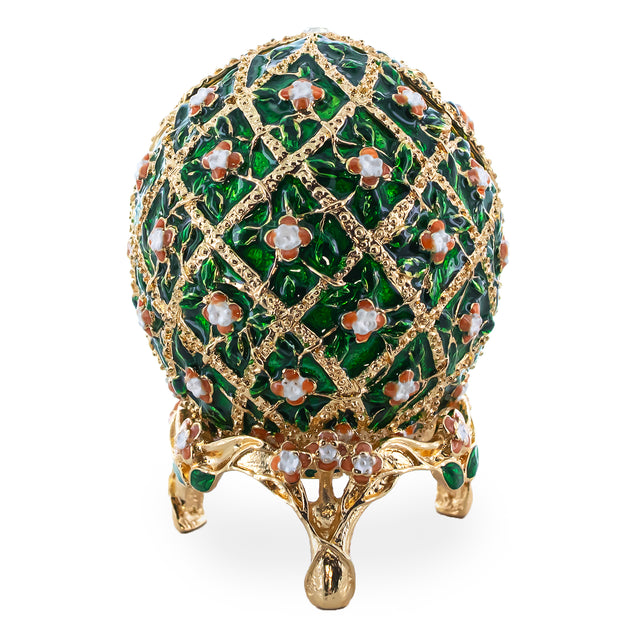 1907 Rose Trellis Royal Easter Egg 3.25 Inches in Green color, Oval shape