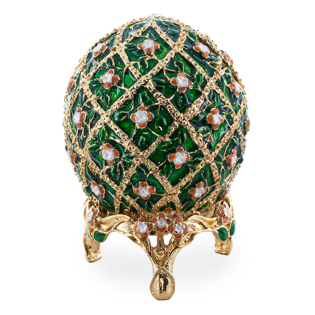 1907 Rose Trellis Royal Easter Egg 3.25 Inches in Green color Oval