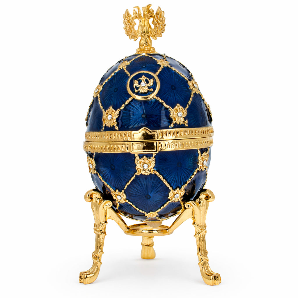Coat of Arms Blue Royal Inspired Easter Egg in Blue color Oval